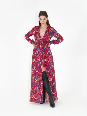 Jacqueline Crepe Shirt Maxi Dress - Paisley Red