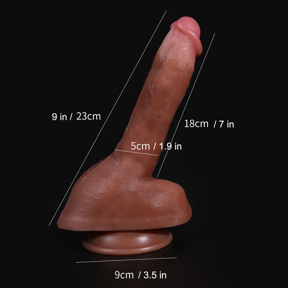 L55 Valley Brothers Realistic Skin Texture Liquid Silicone Suction Cup Dildo with Balls 9 Inch