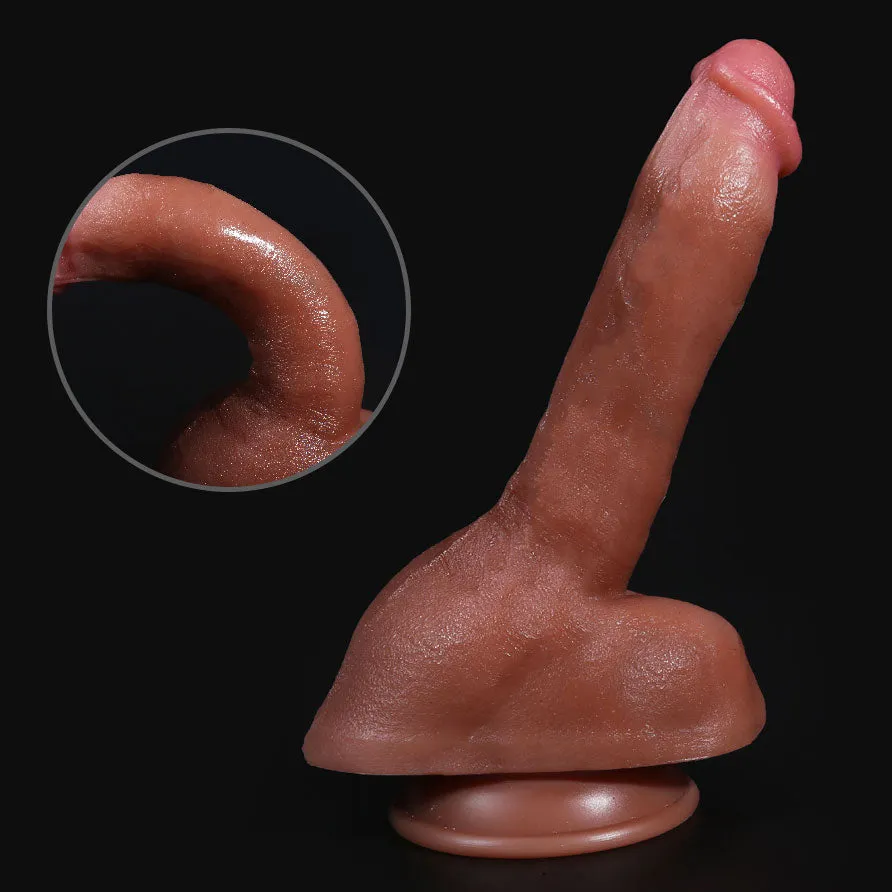 L55 Valley Brothers Realistic Skin Texture Liquid Silicone Suction Cup Dildo with Balls 9 Inch