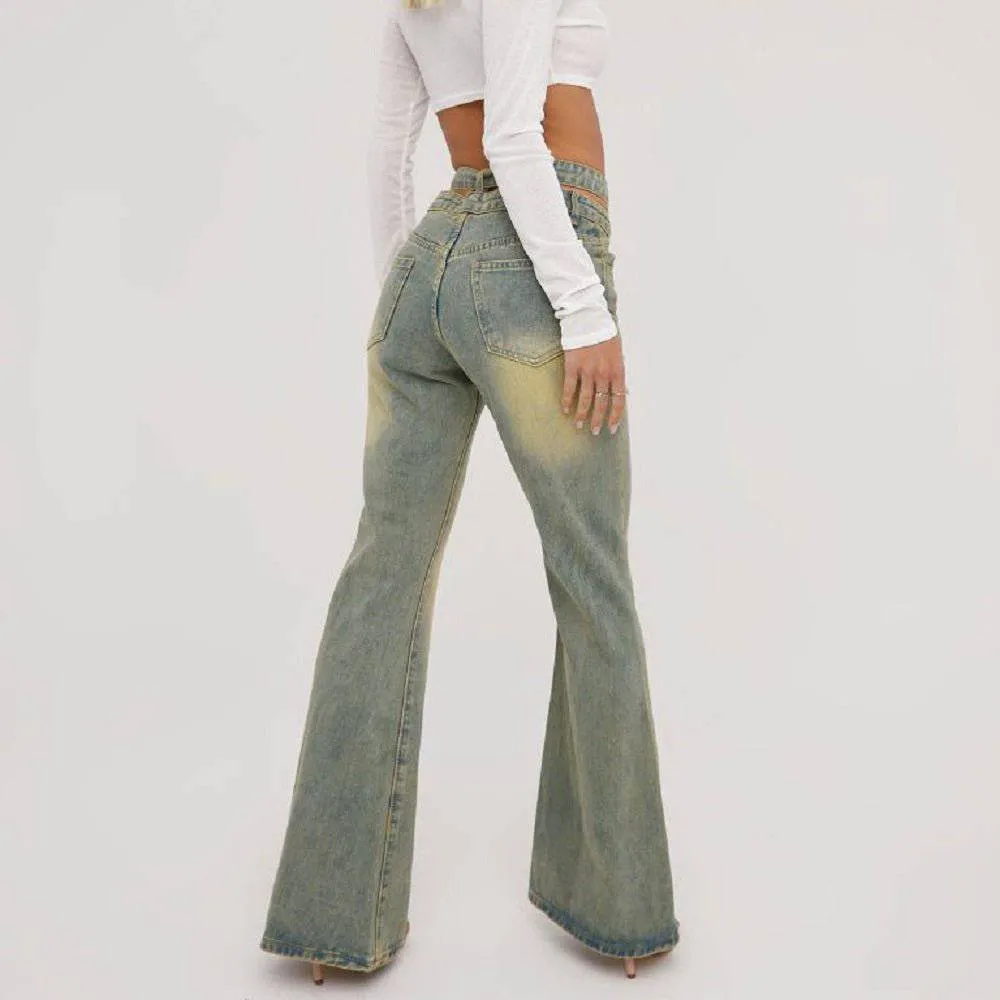 Lily Strappy Waist Studded Detail Flared Jeans