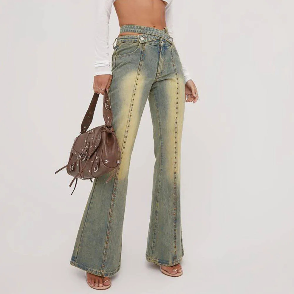 Lily Strappy Waist Studded Detail Flared Jeans