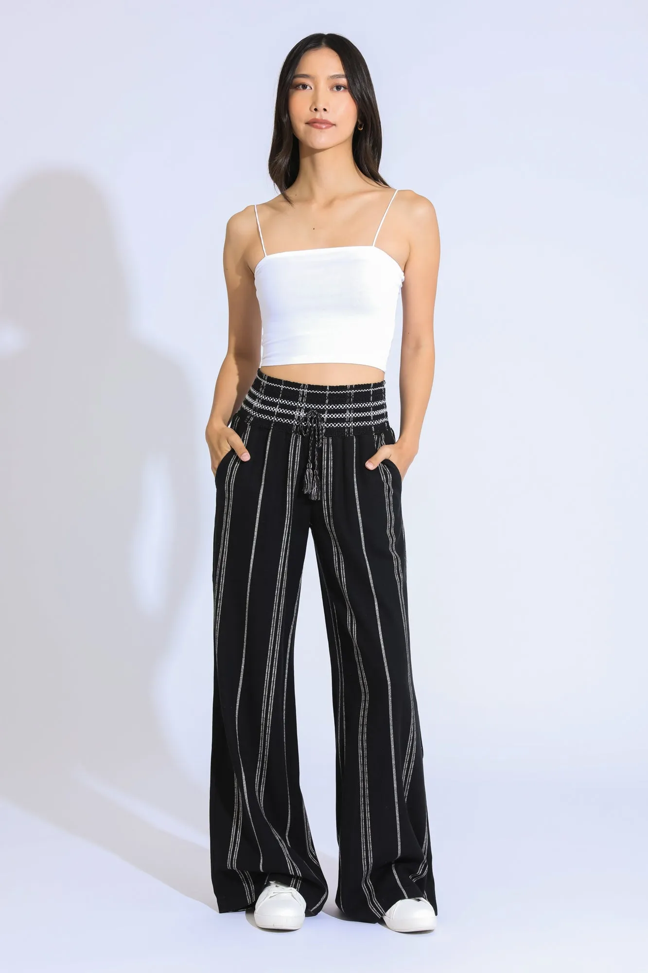 LUNA BOARDWALK WIDE LEG PANT - BLACK WHITE STRIPE