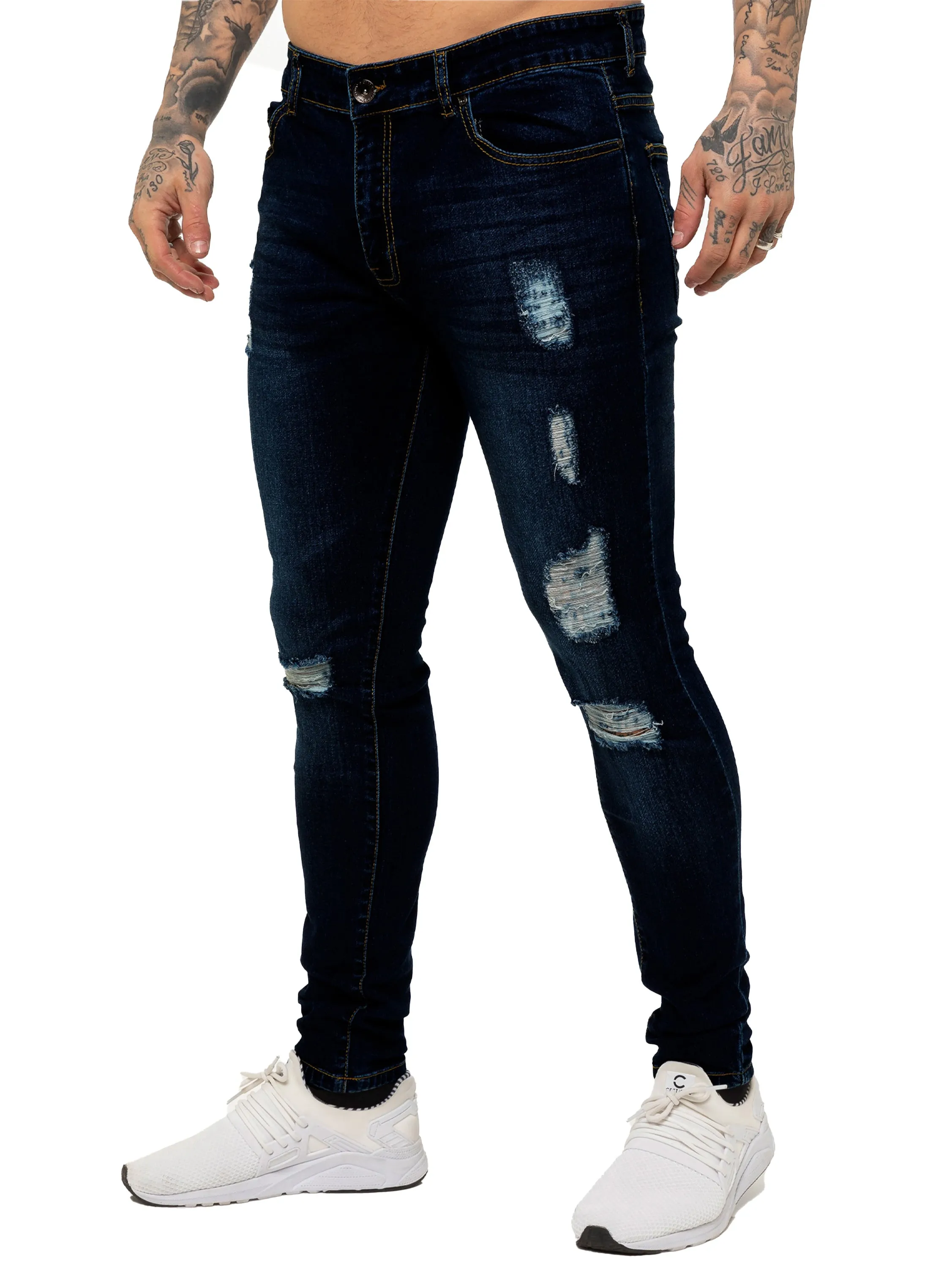 Mens Super Skinny Stretch Ripped Jeans | Enzo Designer Menswear