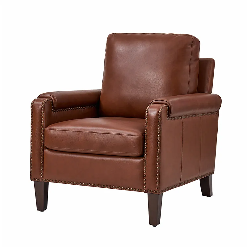 Nathaniel Transitional Style Genuine Leather Armchair