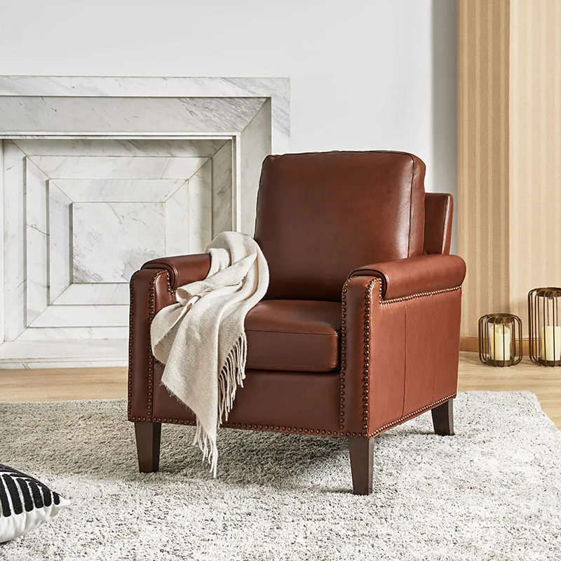 Nathaniel Transitional Style Genuine Leather Armchair