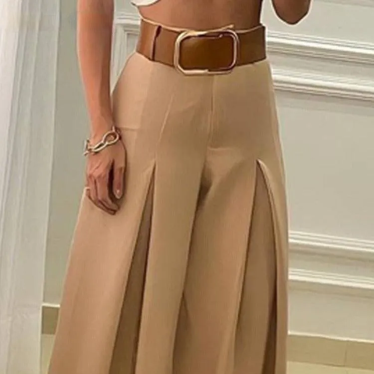 Piera Vintage High Waist Folded Wide Leg Pants