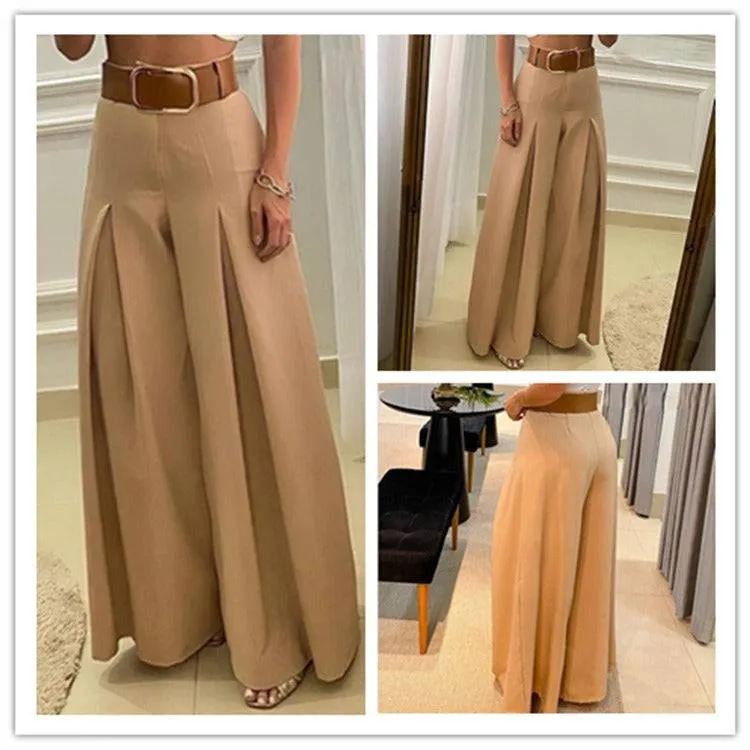 Piera Vintage High Waist Folded Wide Leg Pants