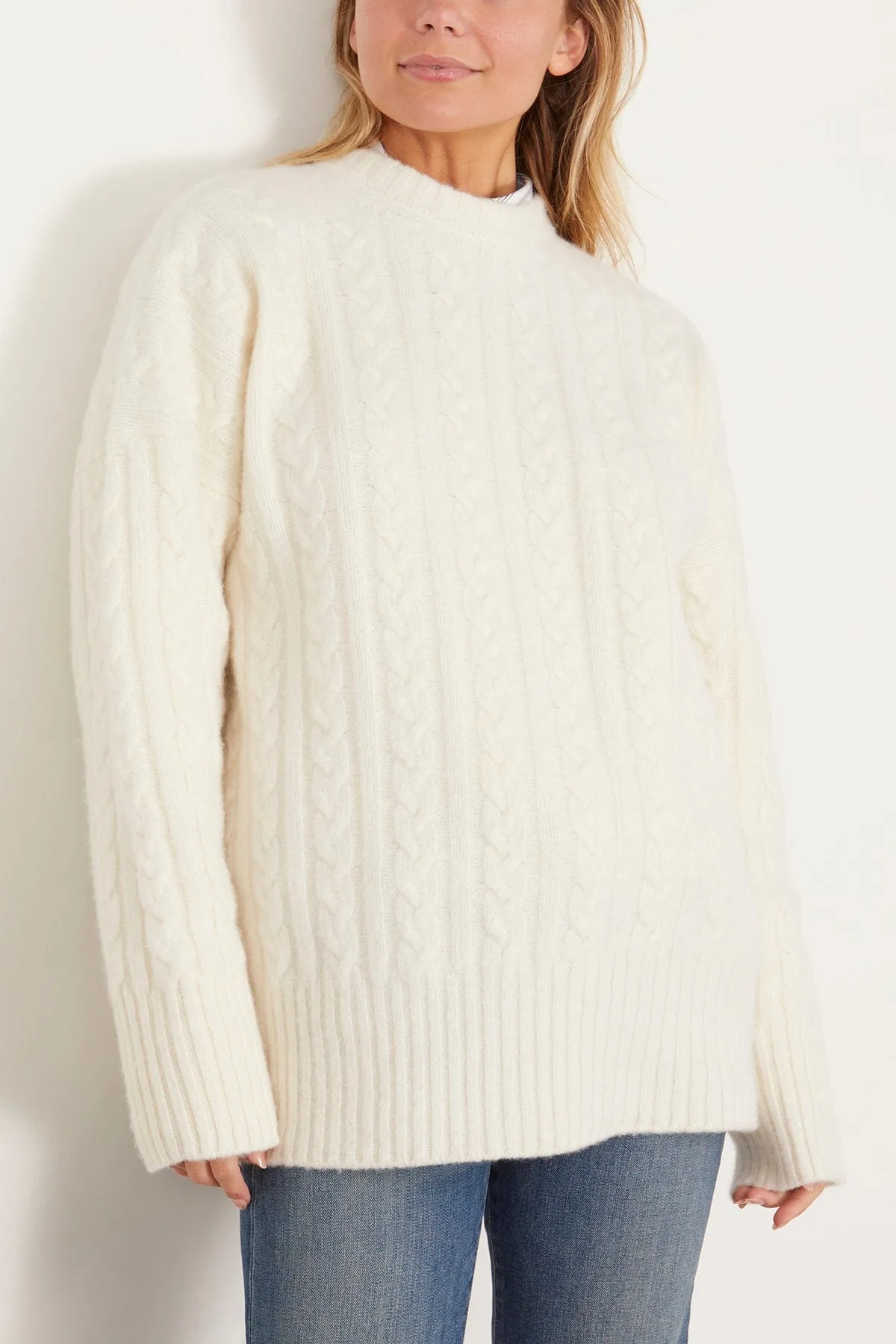 Relaxed Fit Cable Jumper in Off White