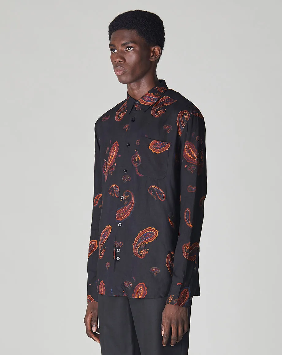 RIMBAUD PAISLEY PRINT LONG SLEEVE MENS SHIRT | BLACK