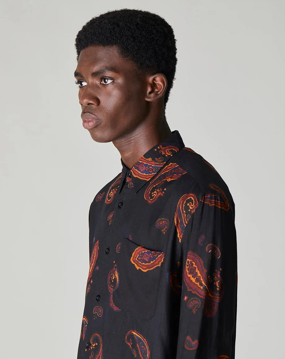 RIMBAUD PAISLEY PRINT LONG SLEEVE MENS SHIRT | BLACK