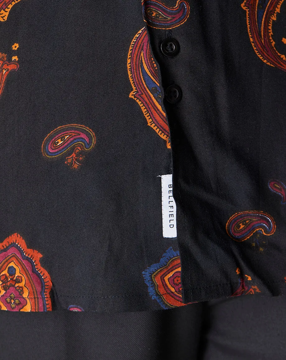 RIMBAUD PAISLEY PRINT LONG SLEEVE MENS SHIRT | BLACK