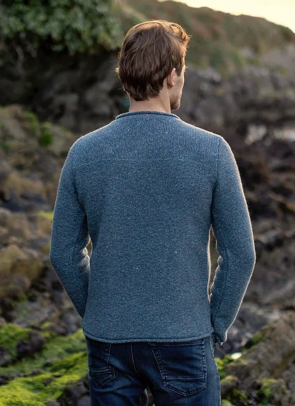 Roll Neck Jumper with Toggle Opening - Blue Smoke - Fisherman Out of Ireland