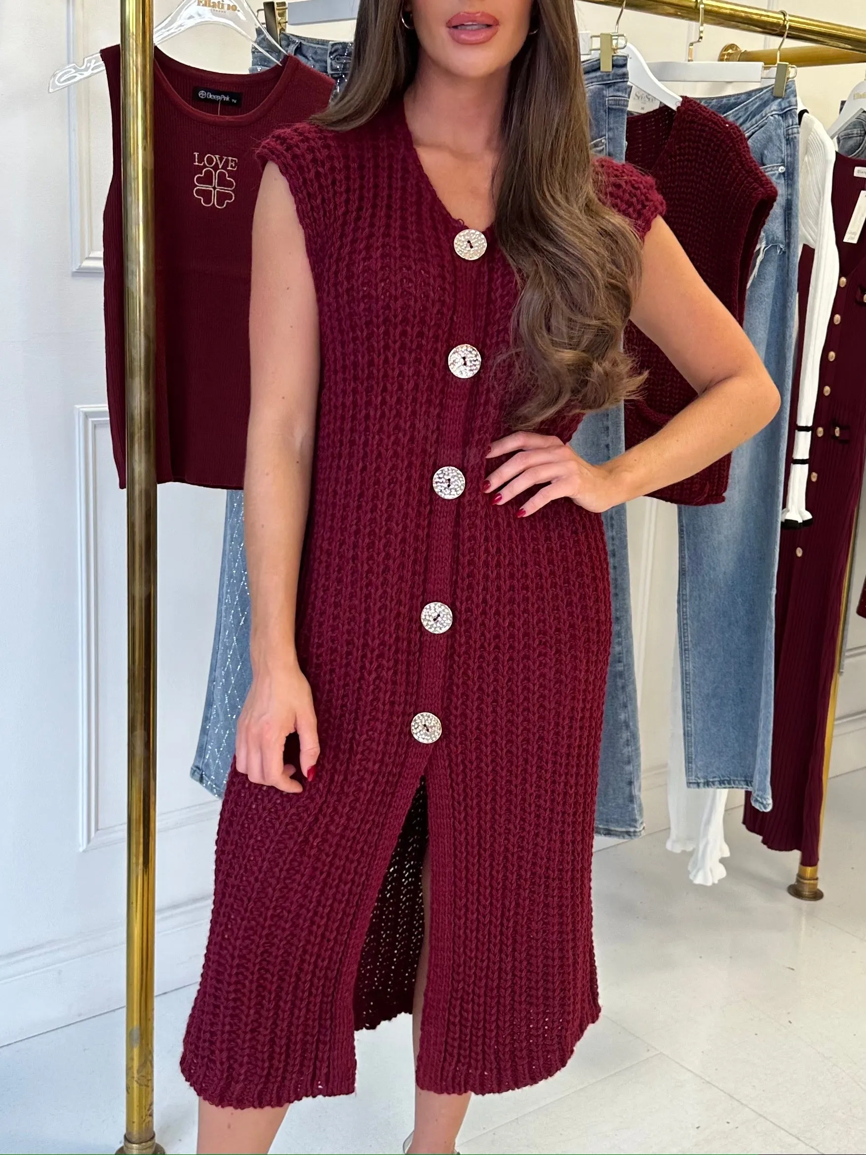 Shani Burgundy Jumper Cardigan Dress