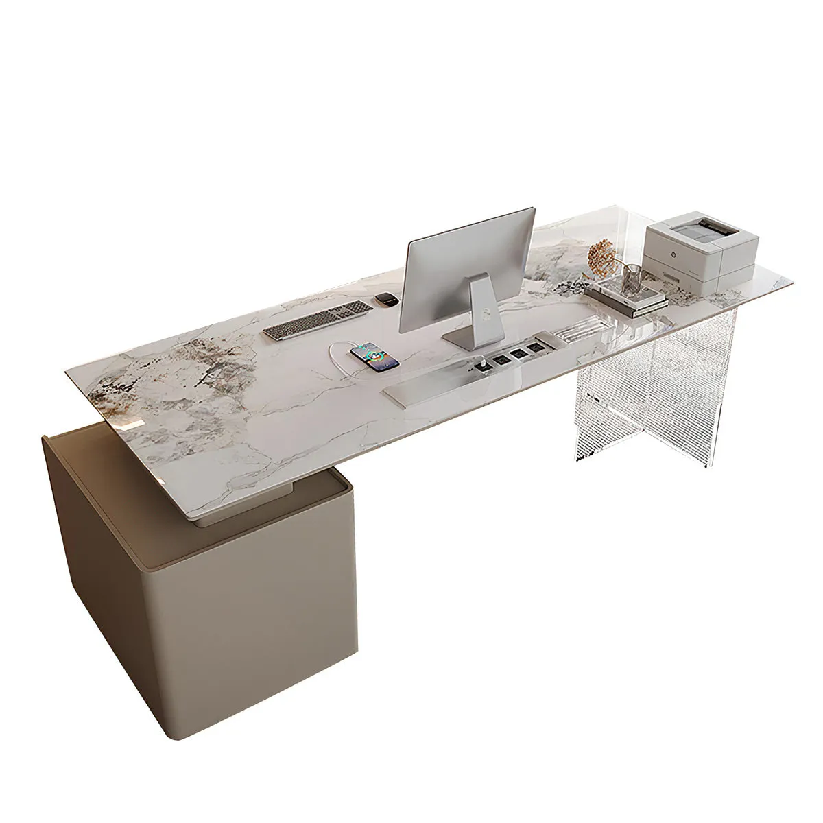 Sleek and Sophisticated Office Desk with Unique Clear Acrylic Legs