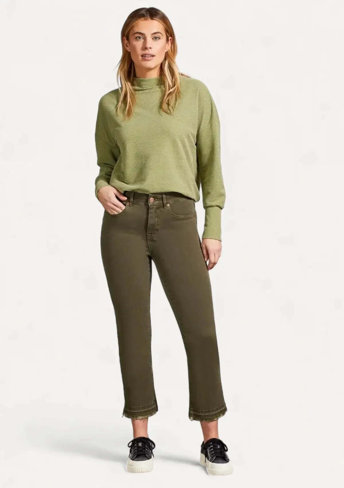 Sophia Curvy Hugging Microflare Crop Jeans - Olive