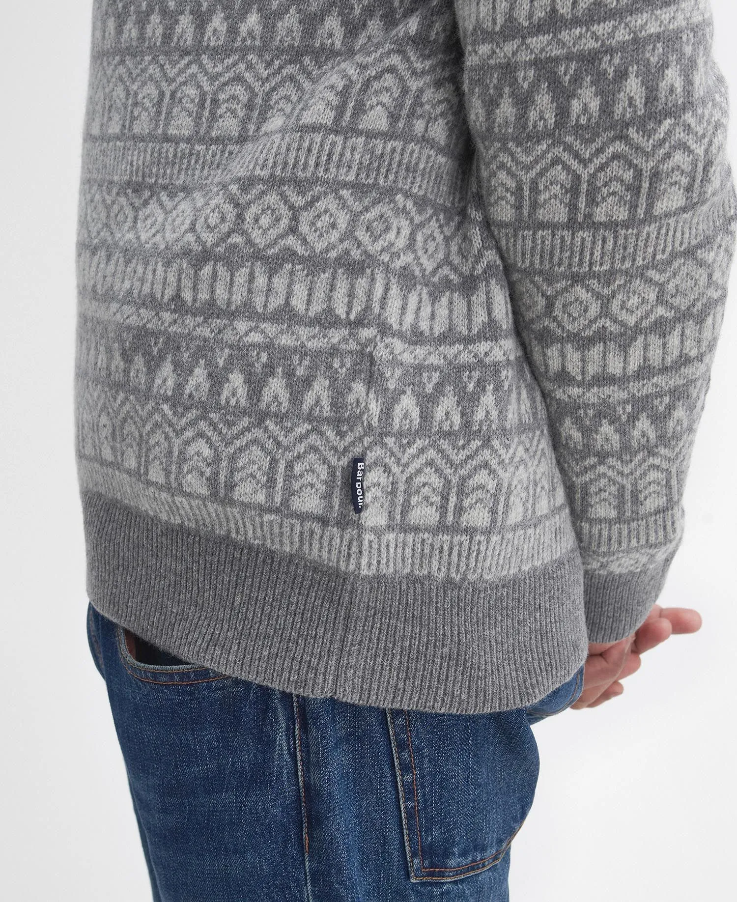 Stonebeck Fairisle Crew Neck Jumper in Grey Marl by Barbour