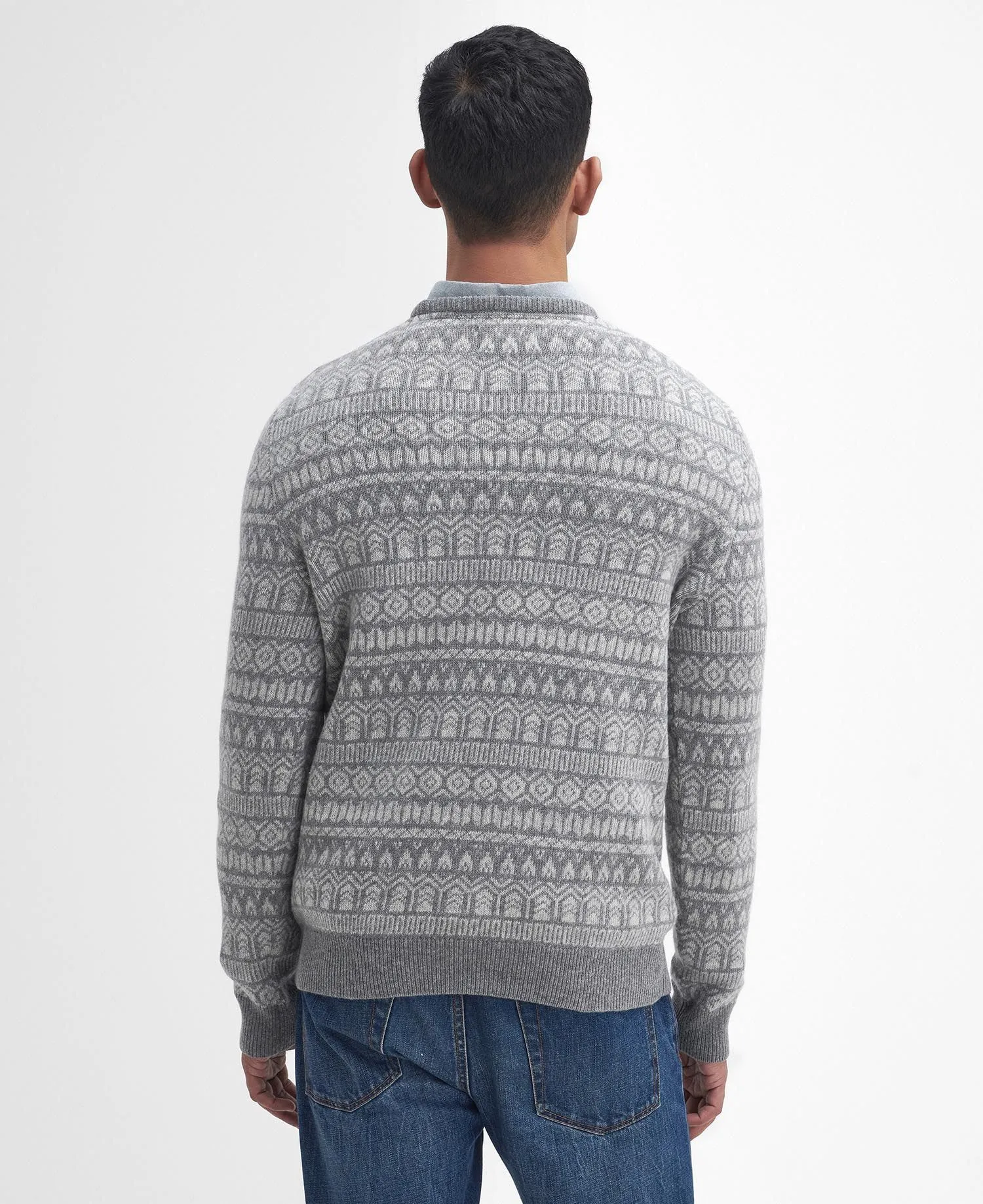 Stonebeck Fairisle Crew Neck Jumper in Grey Marl by Barbour