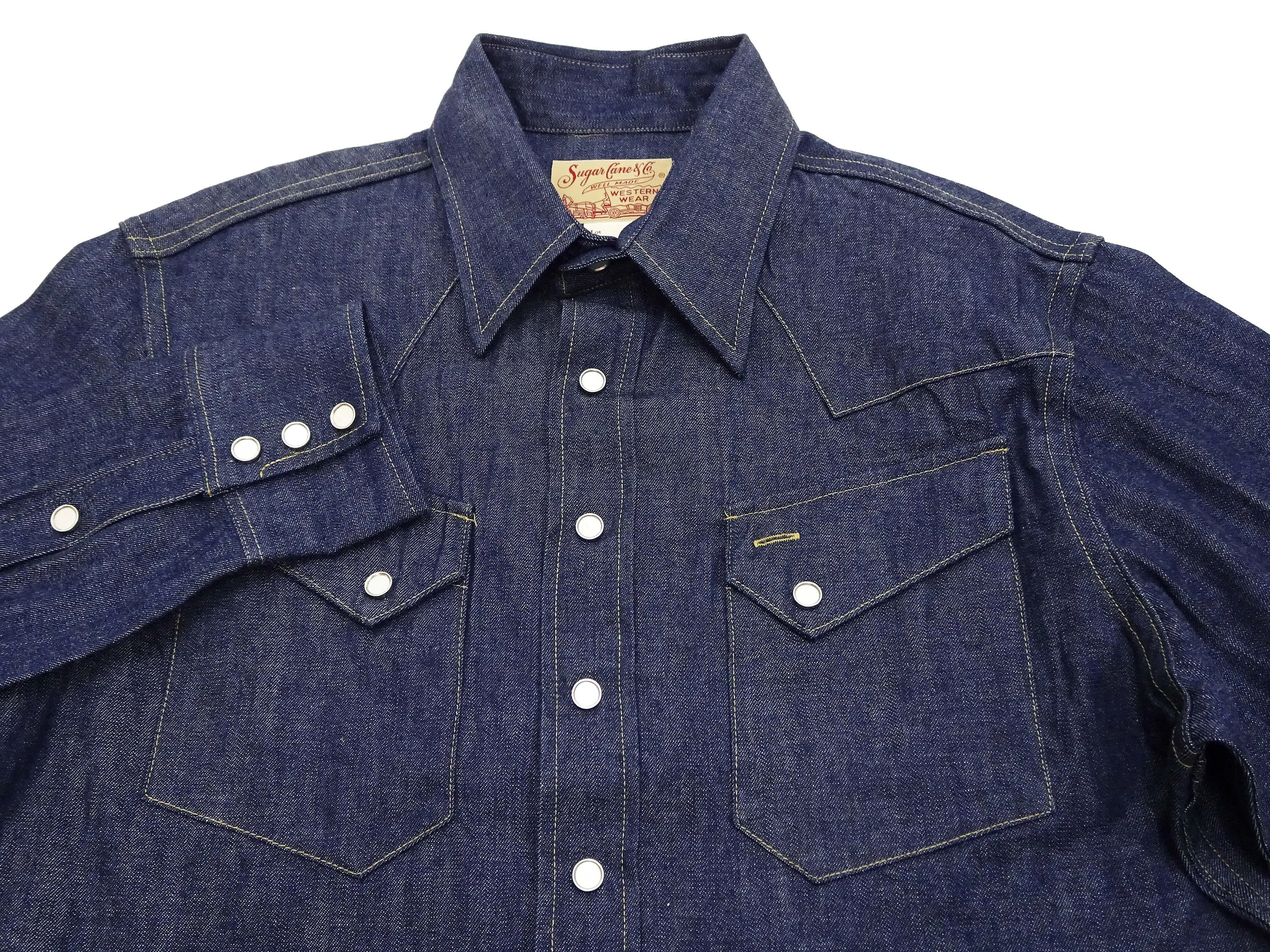 Sugar Cane Denim Shirt Men's Casual Long Sleeve Button Up Plain Jean Western Shirt SC28190 421 Blue Indigo One Wash