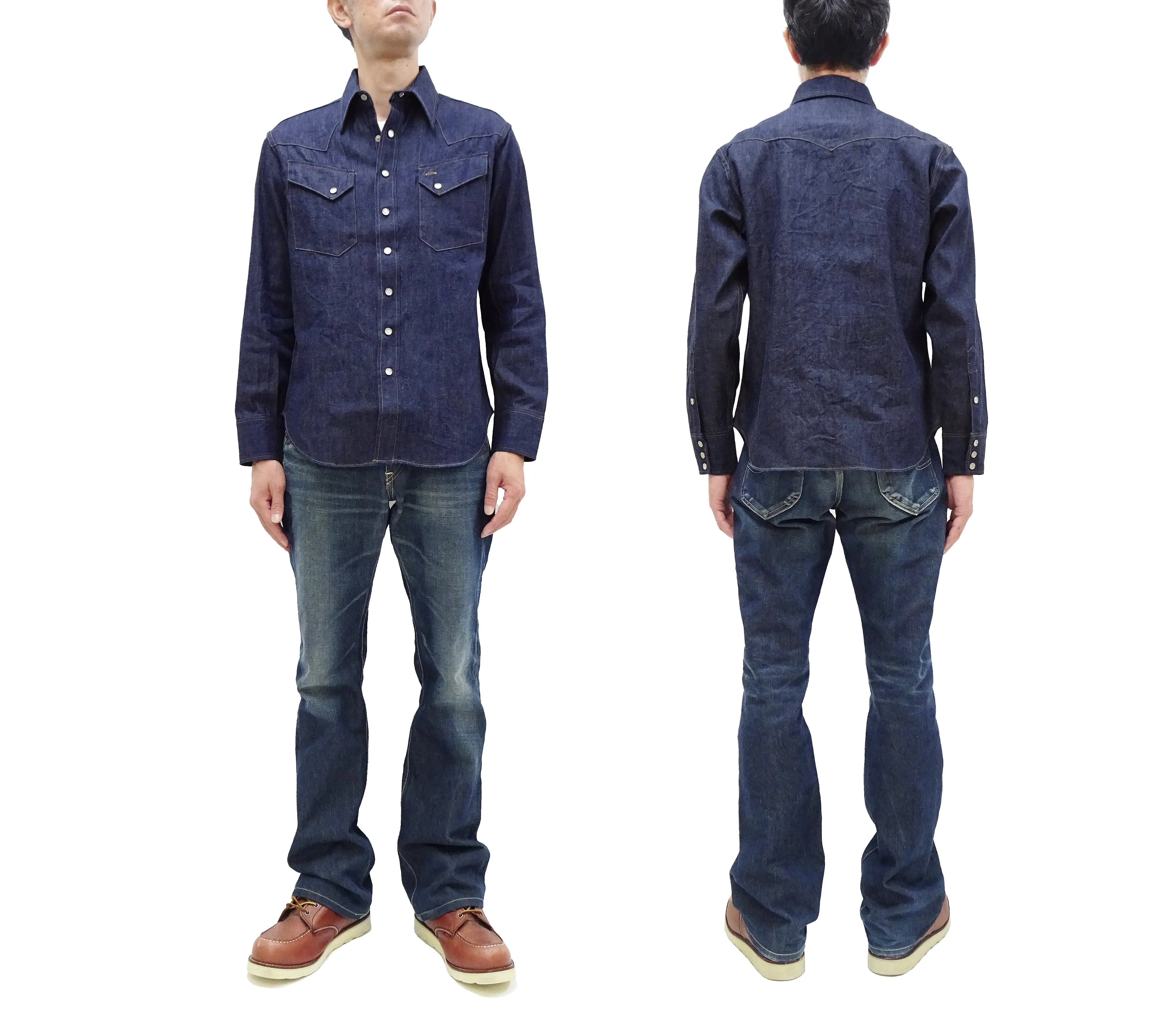 Sugar Cane Denim Shirt Men's Casual Long Sleeve Button Up Plain Jean Western Shirt SC28190 421 Blue Indigo One Wash