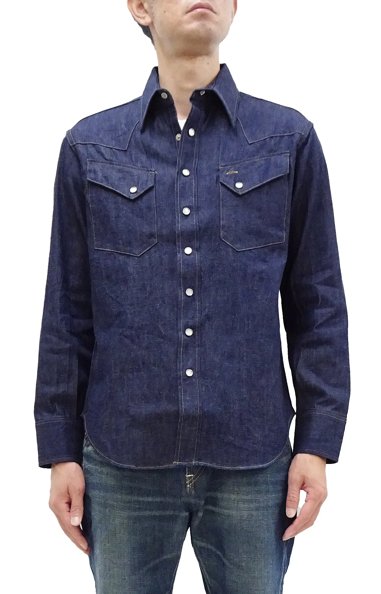 Sugar Cane Denim Shirt Men's Casual Long Sleeve Button Up Plain Jean Western Shirt SC28190 421 Blue Indigo One Wash