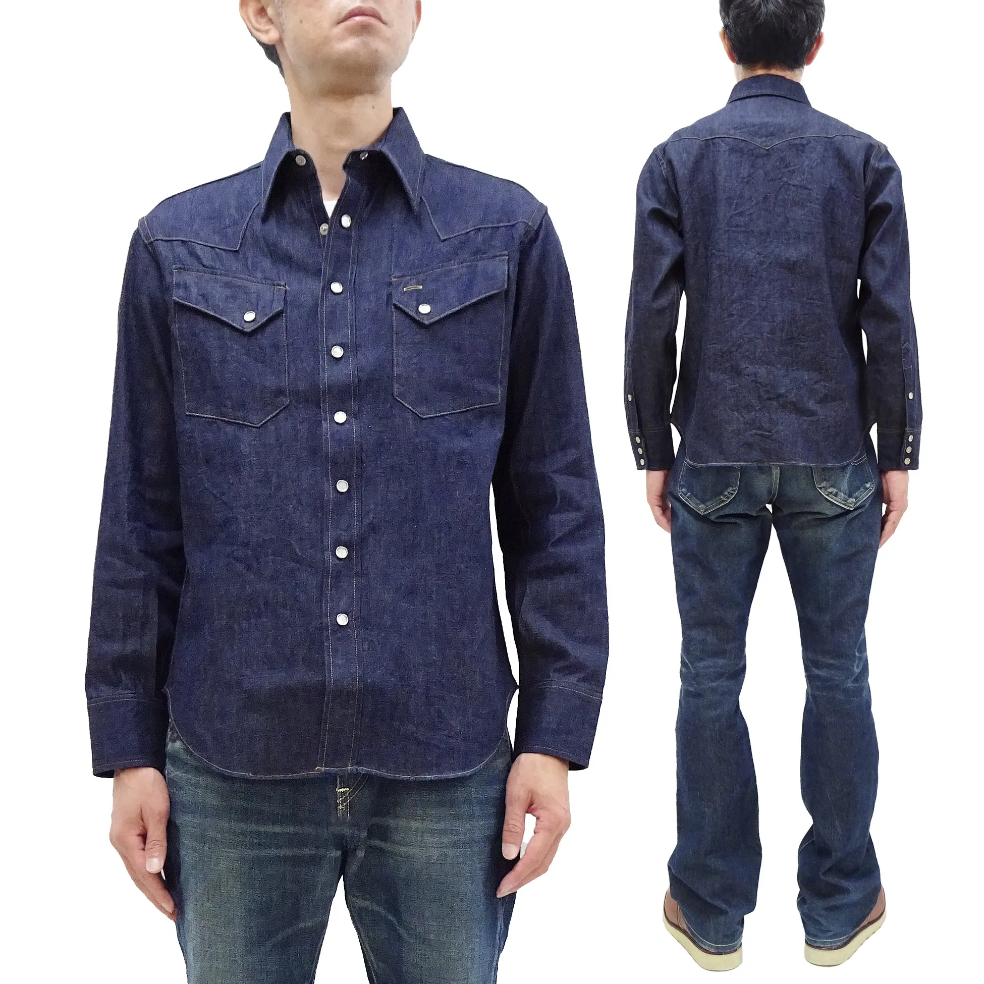 Sugar Cane Denim Shirt Men's Casual Long Sleeve Button Up Plain Jean Western Shirt SC28190 421 Blue Indigo One Wash