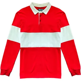 Traditional Red And White Striped Mens Long Sleeve Rugby Shirt