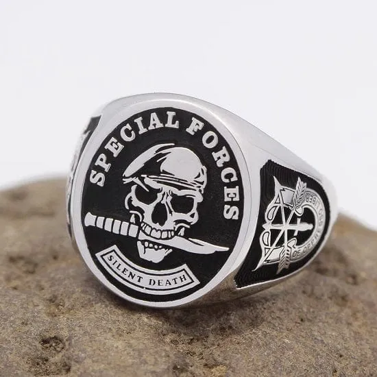 U.S Army Special Forces Green Beret Skull Rings for Men Silent Death