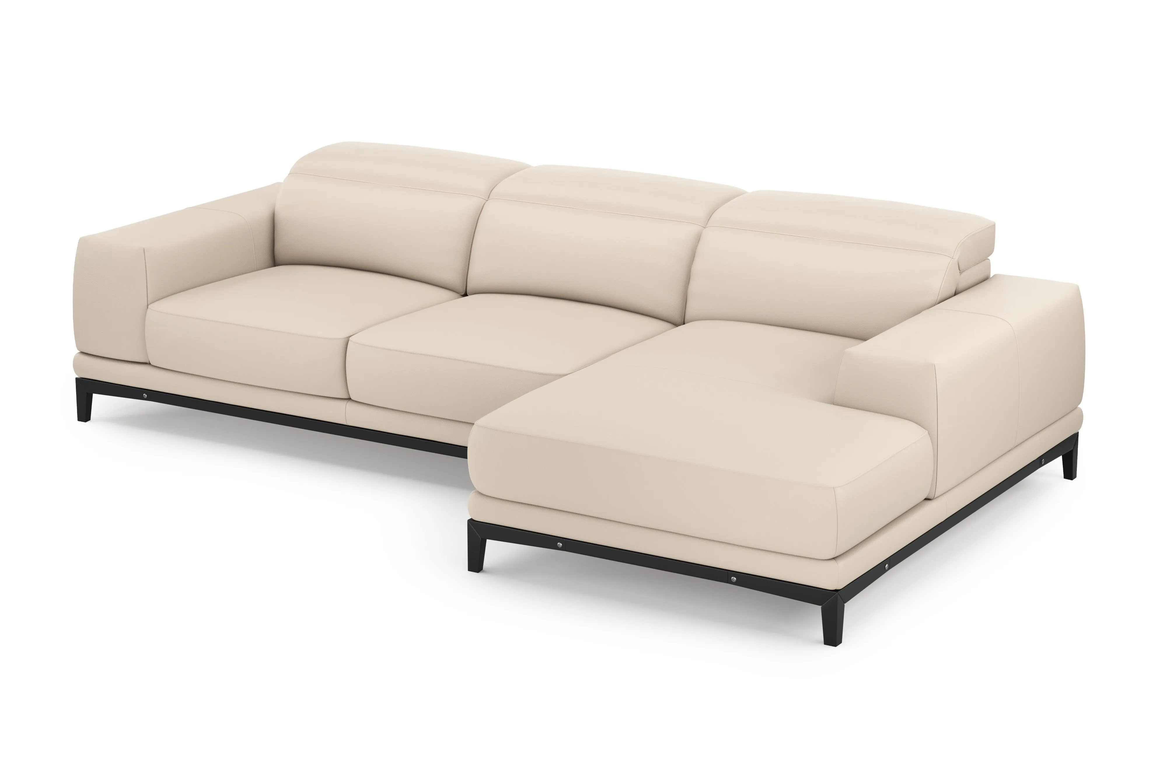 Valencia Valletta Top Grain Leather Three Seats with Right Chaise Sofa, Beige