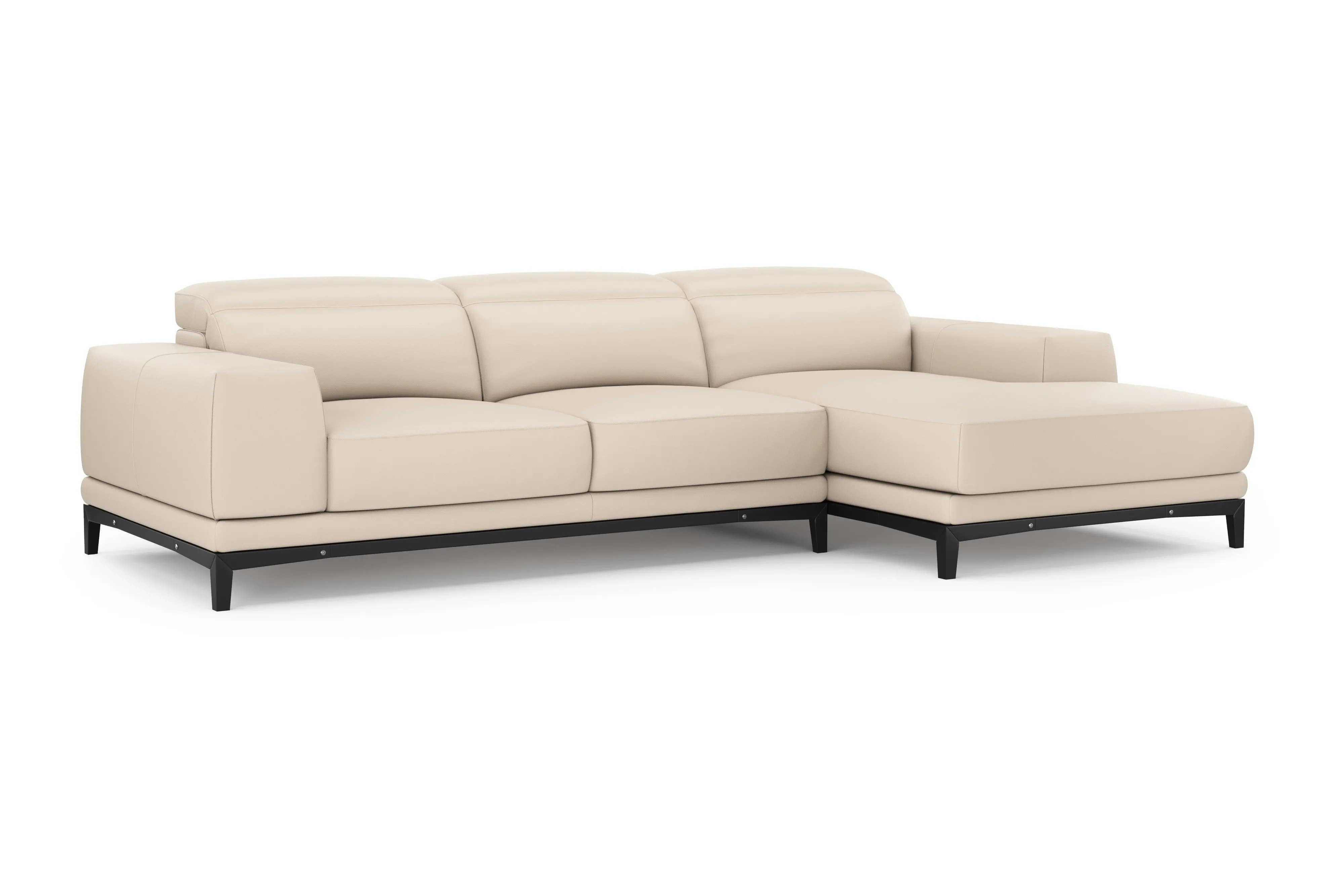 Valencia Valletta Top Grain Leather Three Seats with Right Chaise Sofa, Beige