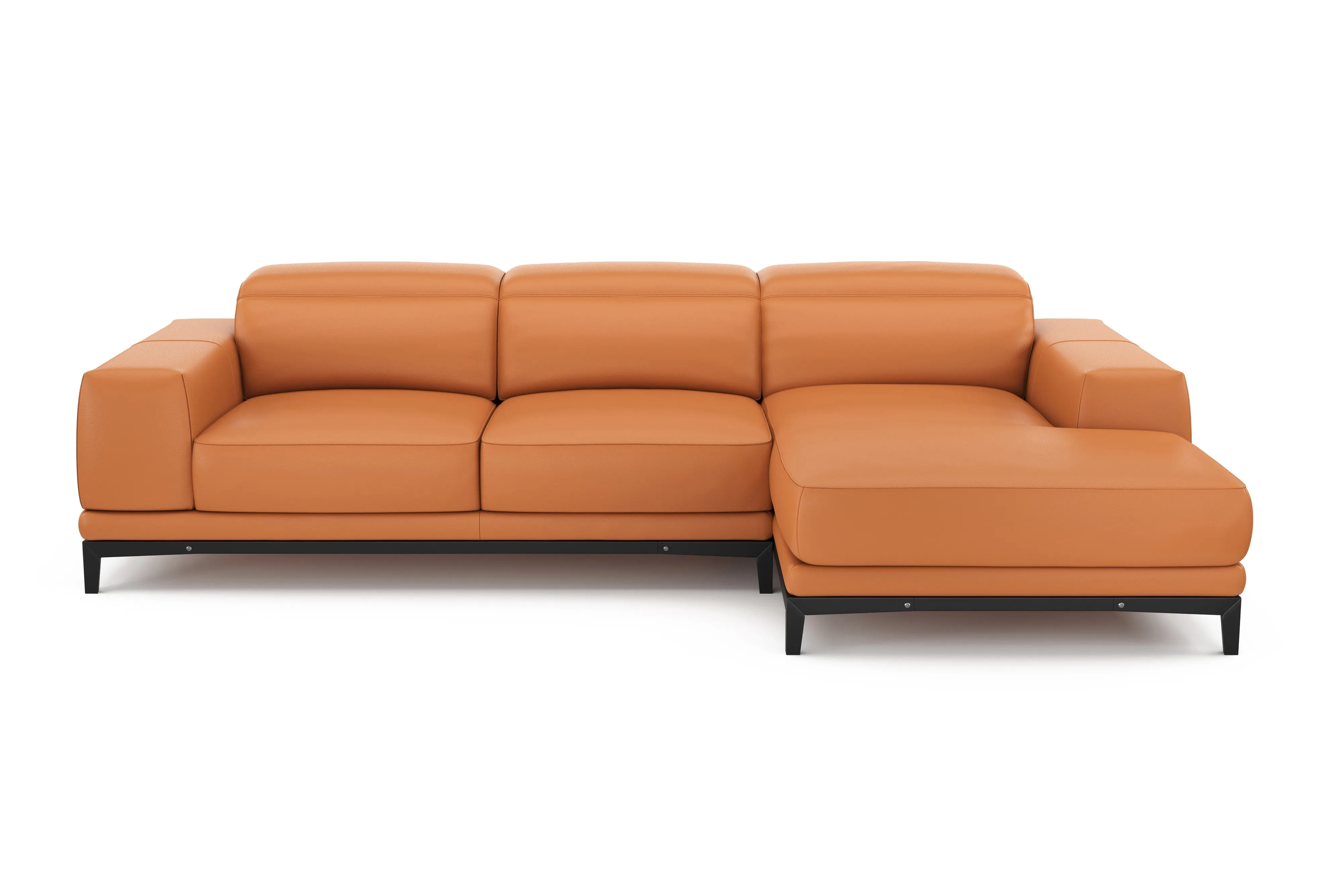 Valencia Valletta Top Grain Leather Three Seats with Right Chaise Sofa, Cognac