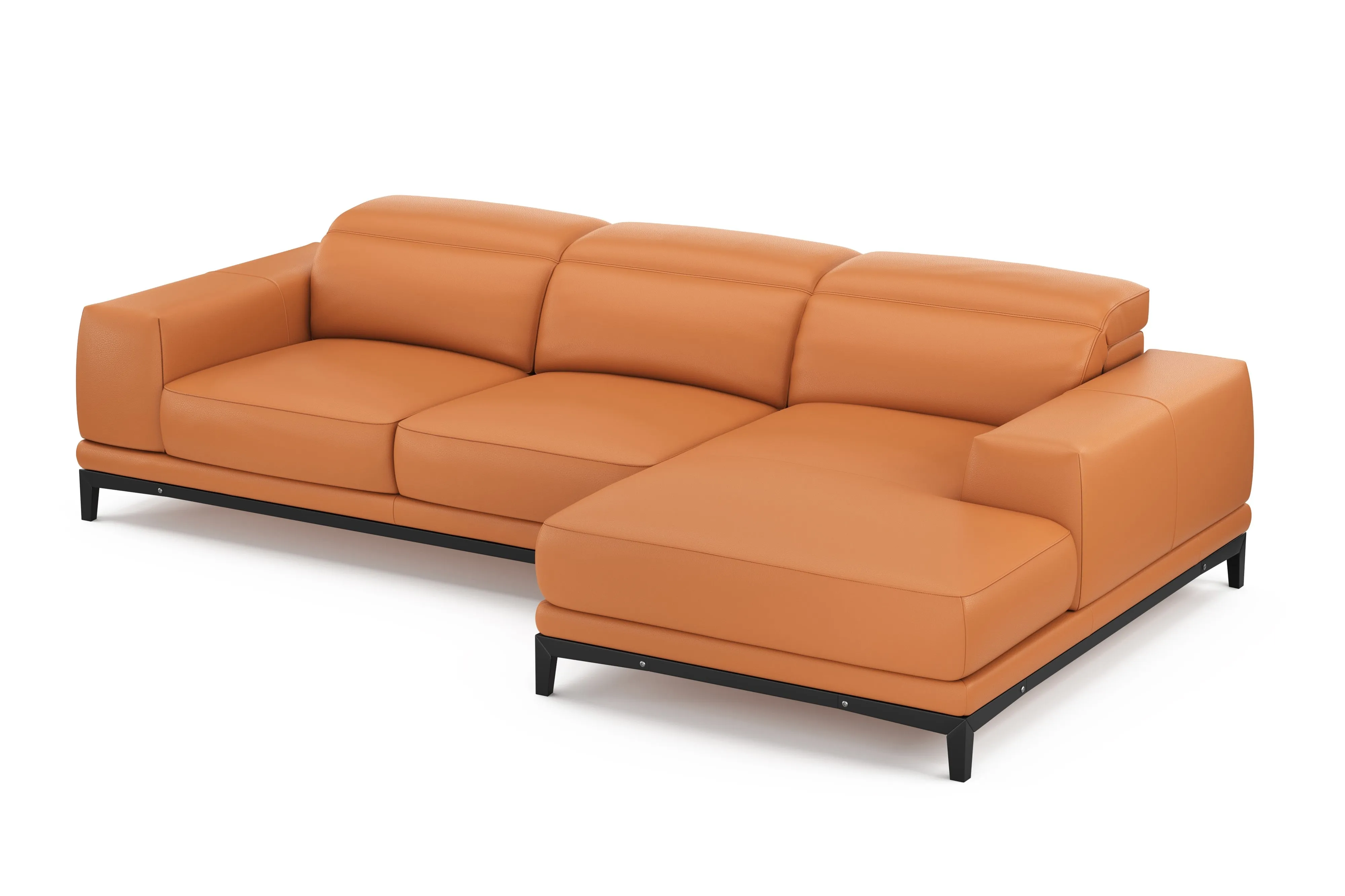 Valencia Valletta Top Grain Leather Three Seats with Right Chaise Sofa, Cognac