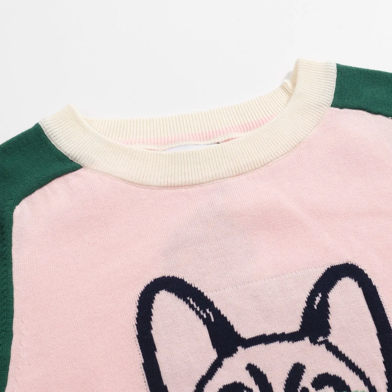 Women's green sleeves matching French bulldog sweater